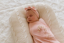 MARSHMALLOW PINK BAMBOO JERSEY SWADDLE WRAP & TOPKNOT